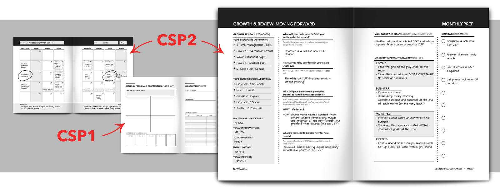 [ Spread examples of the Content Strategy Planner by Sara Eatherton-Goff ]